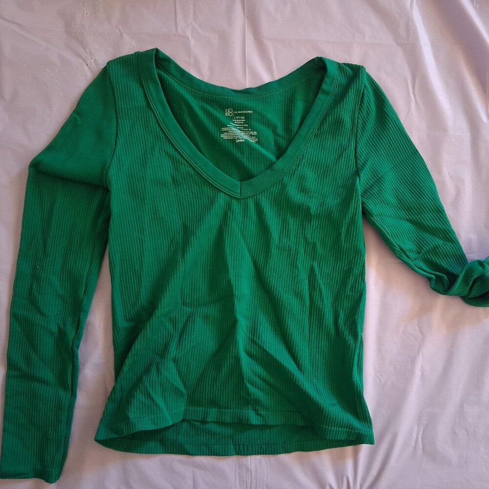 NoBo Knit Top Long Sleeve Crop Top, Junior L, Green